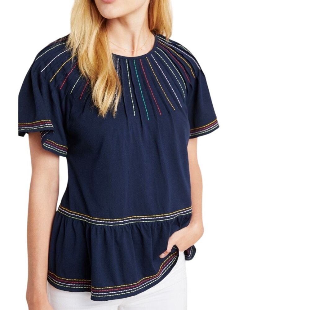 Anthropologie Maeve Chamonix Embroidered Swing Top S